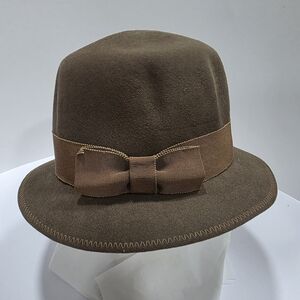Vintage Giorgio Armani Black Label Brown Fur Felt Hat with Bow Accent NWT